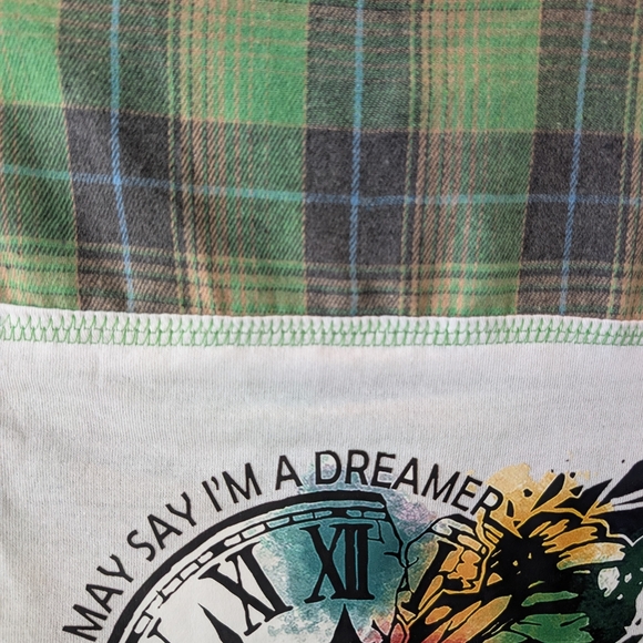 Imagine John Lennon Beatles Upcycled Plaid Shirt Hand Crafted - Picture 5 of 8